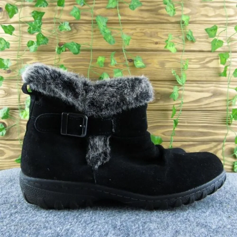 Khombu  Women Shearling Style Boots Black Leather‎ Zip Size 8 Medium